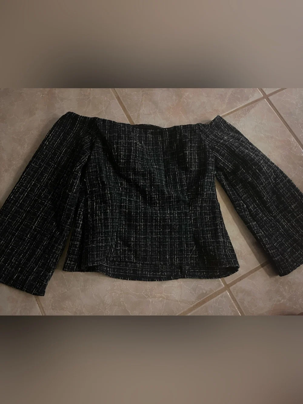 Zara Black and White Tweed Cropped Jacket